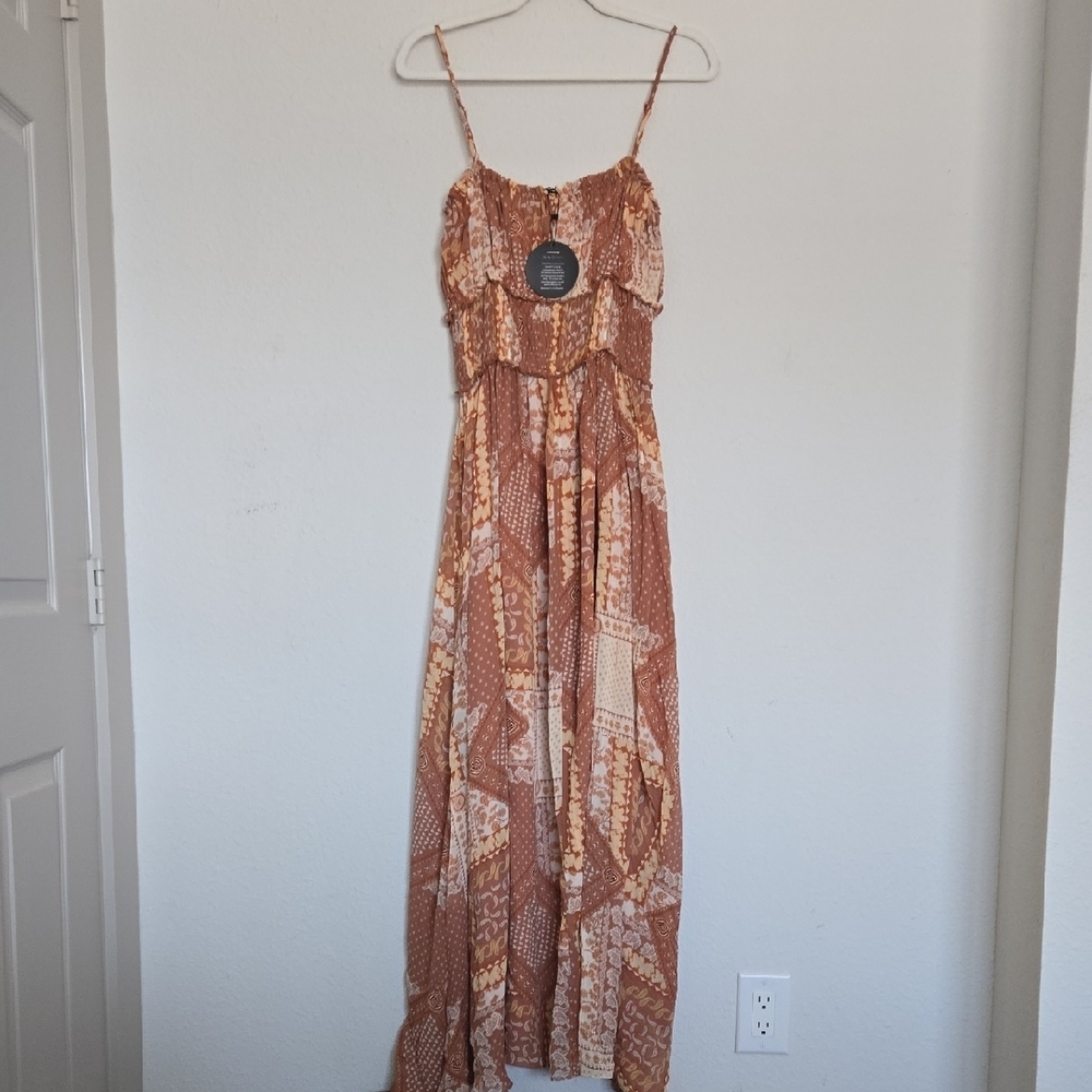 NWT mittoshop Rust and Beige Patchwork Maxi Dress Size M
